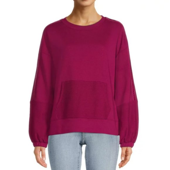 Time and Tru Terry Trim Sweatshirt Velvet Twill taping Size Medium Black New - Picture 6 of 8